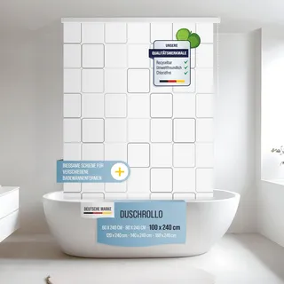 Rapid Teck Halb-Kassetten Duschrollo 100 cm x 240 cm in verschiedenen Designs - Duschvorhang mit Seilzug – moderner Badewannenvorhang – platzsparendes Duschvorhang Rollo