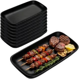 Servierteller - Kuchenteller Schwarz,8 Stück Vorspeisen Teller 15.5 X 9.1CM, Sushi Teller, Dessertteller, Servierplatten, Frühstücksteller, Kleine Speiseteller, Mezzeteller für Sushi Dessert Kuchen