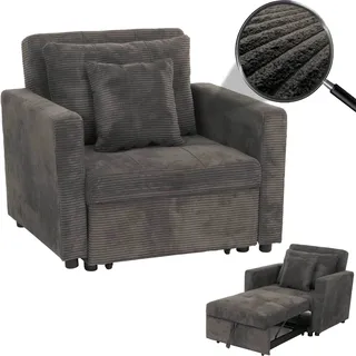 Schlafsessel HWC-L90, Klappsessel Gästebett Relaxsessel, Liegefläche 200x100cm Stoff/Textil Cord dunkelgrau - Grau