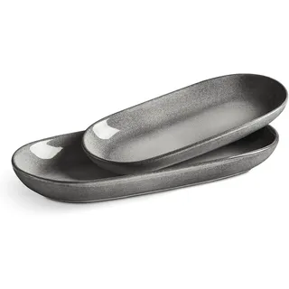 Springlane Servierplatte Misty Cliff 2er-Set, Steingut Servierteller für Antipasti, Tapas und Sushi