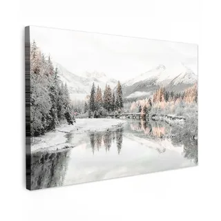 MuchoWow Leinwandbild Natur - Winter - Bäume - Berge - Schnee Wanddeko 90x60 cm , Weiß Hochglanz , Textil , Kiefer , Rechteckig , 90x60 cm , FSC 100% , gerahmt , Bilder & Rahmen, Bilder, Leinwandbilder