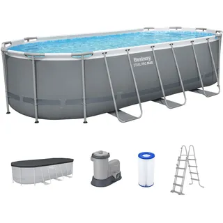 BESTWAY Frame Pool Set oval 549 x 274 x 122 cm inkl. Filterpumpe, Abdeckplane, Poolleiter