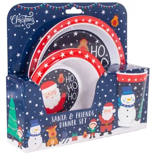 Christmas Time 3-teiliges Melamin-Baby-Essset Tasse Schüssel Teller Santa
