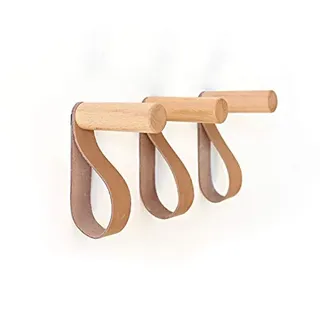 anaan Forest Wandhaken mit Lederband Garderobenhaken aus Holz Kleiderhaken Wandmontage Wanddeko Modern skandinavisch Design (3er Set)