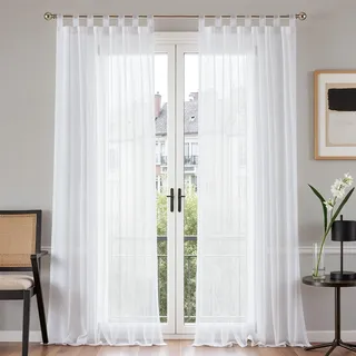 TOPICK Schlaufenschal 2er Set Gardinen Wohnzimmer modern Schlaufengardinen Vorhänge Schlafzimmer Gardinenschals Leinenoptik H245xB140 cm, Schlaufenvorhang Curtains Living Room Fenstervorhänge Weiß