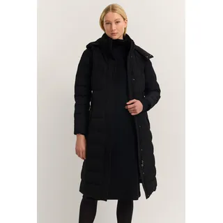 Steppmantel BUGATTI "Regular Fit", Damen, Gr. 44, schwarz (290, schwarz), 90% Polyester, 10% Elasthan, unifarben, regular fit, normaler Saum, Mäntel Steppmantel, mit Kapuze & Kunstfellkragen