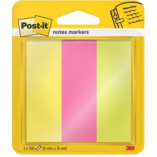 Post-it Haftnotiz, Papiermarker 25 x 76 mm, Grün, Pink, Gelb