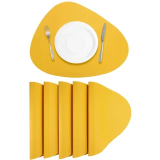 QUARKZMAN 6 Stück Kunstleder Tischsets für den Esstisch, Tischsets aus PU Leder in Tropfenform, hitzebeständige wasserdichte ölbeständige Küchentischsets, Gelb