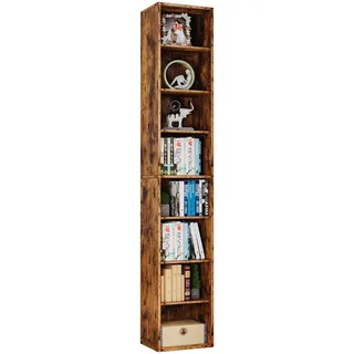 IRONCK Bücherregal Braun, Würfelregal mit 8 Ebenen, Schmales Regal für Wohnzimmer, Büro, Schlafzimmer, Arbeitszimmer, 23.6 x 30 x 180cm