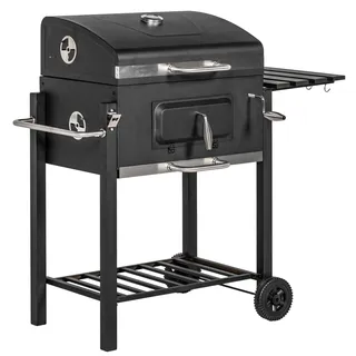 Grillwagen & Holzkohlegrill – BBQ Standgrill aus Edelstahl, 113x65x108cm, standfester Grilltisch & Grillwagen für Garten & Terrasse, Schwarz - Schwarz
