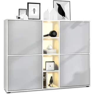 Vladon Highboard, Greige, Holzwerkstoff, 130.5x105.5x35.5 cm, Wohnzimmer, Kommoden & Sideboards, Highboards