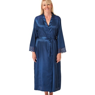 Marlon Damen Womens Elina Silky Satin & Floral Lace Robe Morgenmantel, ozeanblau, 18-20