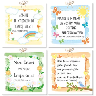 Mareli Set mit 4 Quadraten 10 x 10 cm mit Magnet zum Aufhängen an der Wand und auf Metalloberflächen, ideal als Gastgeschenk zur Taufe, Erstkommunion, Konfirmation, Hoffnung