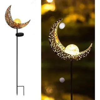 Solar Außenleuchte - Mondlampe mit Bodenstift - Solarleuchte für den Garten draußen - Gartenlaterne - LED-Außenleuchte mit Sensor - Gartenfackel 80 cm hoch - Metall - Bronze - Einzelstück - Bronze