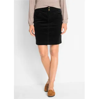 Cordrock BONPRIX "Stretch-Cordrock", Damen, Gr. 46, schwarz, Cord, Obermaterial: 98% Baumwolle, 2% Elasthan, unifarben, gerade ca. Mitte Oberschenkel, Röcke Cordrock, mit Gürtelschlaufen
