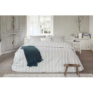 Walra Bettwäsche Preppy Pinstripe Grau - 155x220 cm - Weiß