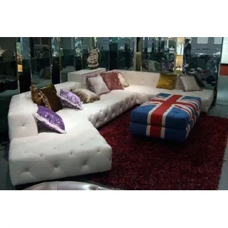 Designer Chesterfield Ecksofa Luxus Couch Polster Ledersofa Wohnlandschaft Sofa - Weiß
