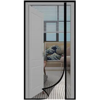 Sekey Fliegengitter Tür Vorhang Gegen Katzenkratzer Seitliche Öffnung Fliegengitter Ohne Bohren Balkontür Fliegenvorhang aus Fiberglas Netz Schwarz 80x220cm