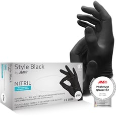 AMPri Nitrilhandschuhe, schwarz, 100 Stück/Box, Größe XL, puderfrei, Style Black by Med-Comfort: Nitril Einmalhandschuhe, Einweghandschuhe in den Größen XS, S, M, L, XL, XXL