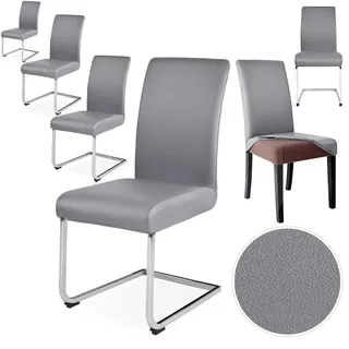Alishomtll Stretch PU Stuhlhussen 6er Set Kunstleder Stuhlbezug Schwingstuhl wasserdicht Elastische Esszimmer Universell Waschbarer Stuhlbezüge für Küche Restaurant Hotel Hochzeit (Grau, 6 Stück)