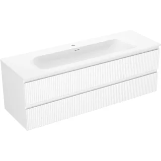 Mexen Rivel Badezimmerschrank 140 cm mit Waschbecken Vela, 2 Schubladen, geriffelt, weiß matt - 91A20-14047-2-BFF01-W23M01 - Weiß