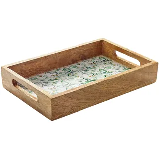 Zassenhaus Tablett Olive aus widerstandsfähigem Mangoholz, 30,5 x 20 x 5,5 cm, rutschfeste Füße, modernes Farbdekor, dekoratives Serviertablett für Küche und Wohnbereich, Naturholz-Maserung