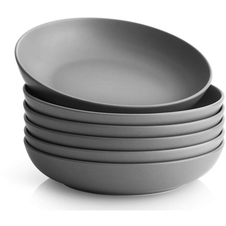 Y YHY Tiefe Teller 6er Set, 21,6 x 4,5 cm Tiefe Essteller, Suppenteller, Salatschüsseln, Pastaschüssel für 6 Personen, Große Speiseteller Porcelain für Pasta, Gulasch, Suppen, Salat-880ml, Grau Matt