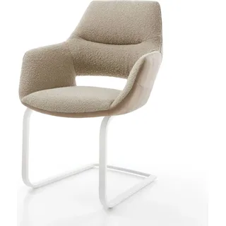 DELIFE Freischwinger Yago-Flex mit Armlehnen Materialmix Schlamm Freischwinger flach Weiß Taschenfederkern - Braun, Beige