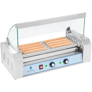 Royal Catering Hot Dog Grill Hot Dog Maschine Hot Dog Maker (5 Rollen, Platz für 8 Würstchen, 1.000 W, 2 Heizzonen, Edelstahl) silber