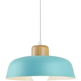 HJXDtech ⌀30cm Pendelleuchte Esstisch, Moderne Bunt Hängeleuchte aus Metall & Holz E27-Fassung, Höhenverstellbar Hängelampe für Küchen, Esszimmer, Schlafzimmer & Wohnzimmer (Babyblau)