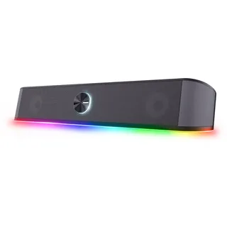 Trust Gaming GXT 1619 Rhox PC Soundbar mit RGB Beleuchtung 12W (6W RMS), Stereo Computer Boxen, USB-Betrieb, 3.5 mm AUX Anschluss, Kleine PC Lautsprecher für Desktop, TV, Laptop - Grau