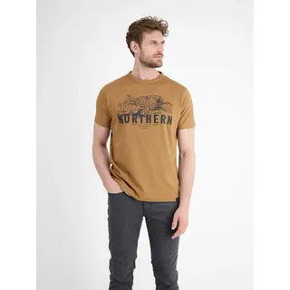 Lerros Unifarbenes T-Shirt mit Brustprint braun XL