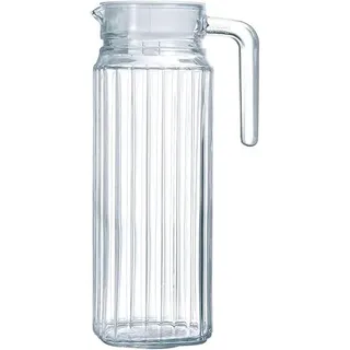 MGE - Wasserkrug mit Deckel 1 liter - Saftkrug - Karaffe mit Ausgießer - Glaskaraffe - Wasserkaraffe - Sprudelwasser - Glas Krug mit Kristallgriff für Milch, Rotwein, Kaltes Wasser, Fruchtsaft