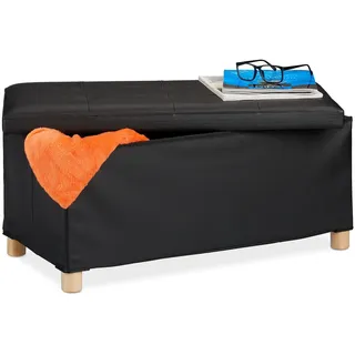 Relaxdays Sitzbank , Schwarz , Holzwerkstoff, Kunststoff, Holz , 76x35x37 cm , Wohnzimmer, Sessel, Hocker & Hockerbänke, Sitzhocker