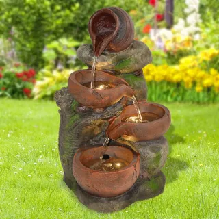 Gartenbrunnen Brunnen Zierbrunnen Zimmerbrunnen Springbrunnen Brunnen 230V Wasserfall Wasserspiel für Garten, Gartenteich (4-TONKRÜGE IM BAUMFELS)