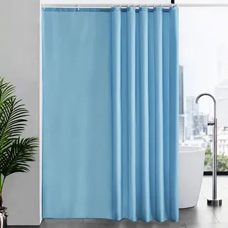 Duschvorhang Überlänge für Badezimmer, Badvorhang Anti-schimmel Textil für Badewanne, Vorhang aus Stoff Antibakteriell Waschbar, mit 12 Haken Extra Groß Hellblau 200x240cm.