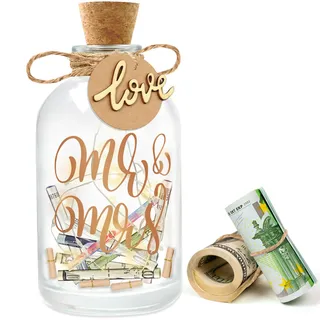 Geldgeschenke Hochzeit Verpackungen, LED Flaschenlicht Hochzeit Spardose Personalisiert, Hochzeitsgeschenke Geld Leuchtflasche für brautpaar (Mr & Mrs)