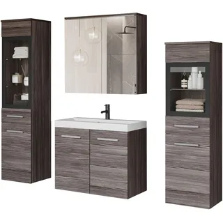 Badmöbel-Set WELLTIME "MADRIT II, Schrank mit Waschbecken, 2 Hänger, Spiegelschrank", eiche bodega, B:120,4cm H:131,5cm T:34,5cm, Holzwerkstoff, Kastenmöbel-Sets, Badmöbel-Set, Hängende Badmöbel mit Glaseinsätzen – in vielen Farben erhältlich