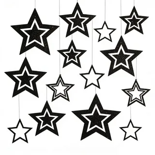 Glitzer Sterne zum Aufhängen Schwarz,14 STK Weihnachtsdeko Stern zum Aufhängen,Weihnachtssterne Deko,Weihnachtsanhänger Deko Sterne Weihnachten für Weihnachtsbaum,Deckenhänger,Neujahr Winter Deko