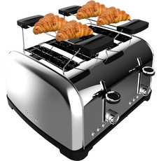 Cecotec Vertikaler Toaster 4 Kurze Schlitze Toastin' time 1700 Double Inox, 1700 W, 4 Scheiben Brot, 3,8 cm breiter Schlitz, 2 Brötchenaufsätze und Krümelschublade, Edelstahl