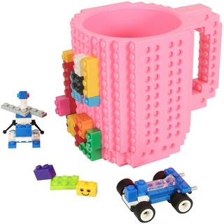 Lumsburry Build-on Bricks Tassen Becher, Kreative DIY Kaffeetasse Baustein Kaffee Tee Trinken Spaß Trinken Geschenk (Rosa)