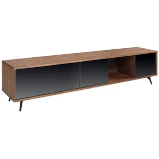 Angel Cerda Tv-Möbel mit Spiegeleffekt, Nussbaumfurnier und schwarzen Stahlbeinen , Braun , Metall , Echtholz,Nussbaum , 1 Fächer , Rechteckig,Rechteckig , 240x50x45 cm , Wohnzimmer, TV Möbel, Lowboards, Lowboards stehend