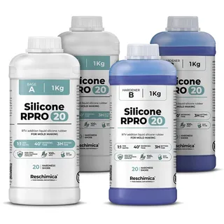 Reschimica R PRO 20 Silikon Kautschuk flüssig 1:1 – Abformsilikon mittelweich & ungiftig, Dubliersilikon für Formenbau, Resin, Kerzenformen, Modellbau & Kunsthandwerk (4 kg)