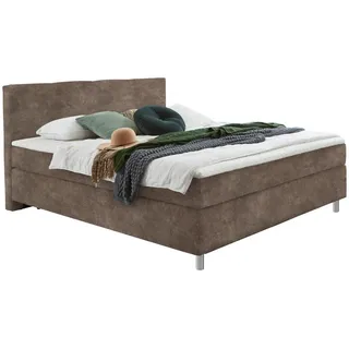 Hom`in Boxspringbett , Taupe , Kunststoff , H4 , Höhe ca. 18 cm , 100x200 cm , Stoffauswahl, Topper durchgehend, in verschiedenen Größen erhältlich, Matratze in verschiedenen Härtegraden erhältlich, Topperauswahl, Kopfteilauswahl , Schlafzimmer, Betten, Einzelbetten