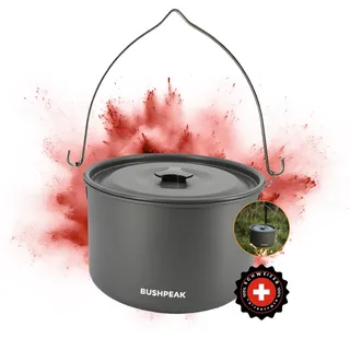 Bushpeak Camping Kochtopf Alu Outdoor Master 4 Liter - Suppentopf mit Deckel tragbar mit stabilem Edelstahlgriff für 1-6 Personen Ø 22cm