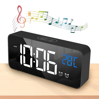 Digital Wecker, Große LED Temperaturanzeige, USB Wiederaufladbar, 2 Alarmen, Snooze Funktion, Sprachsteuerung Funktion, 4 Helligkeiten, 13 Musik, LED Digitaluhr Spiegelalarm Tischuhr (Schwarz)