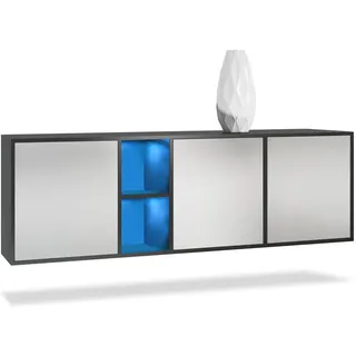 Vladon Sideboard Cuba Türen in Hellgrau seidenmatt , Holzwerkstoff , 182x53x35 cm , Kleinmöbel, Kommoden, Sideboards