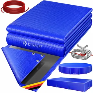 KESSER® Solar Poolabdeckung Pool Abdeckplane Rechteckig 410x220cm Poolplane 200g/m2 PE Material Inkl. Stahlseil + Seilspanner mit Ösen Solarplane Abdeckung UV-resistent, Wetterfest für Sommer & Winter
