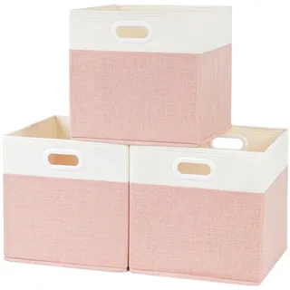 SOCOHOME Aufbewahrungsboxen Stoff, 25x25x25cm Faltbare Aufbewahrungskörbe für Truhen Spielzeug Regal,Waschbar(Rosa/Weiß, 3 Pack)