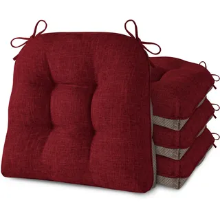 AddGrace 4er Set Stuhlkissen 46x44 cm Sitzkissen für Esszimmerstühle mit Bändern rutschfeste Sitzkissen für Küchenstühle Bequem Stuhlkissen für Haus (46x44x8 cm Burgunderrot)